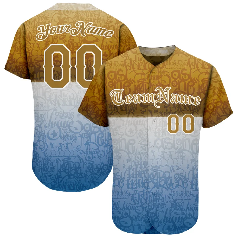 Comfortable Baseball Jersey-Custom Graffiti Pattern Gold-White 3D Chicano Authentic Baseball Jersey