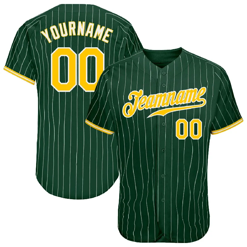 Baseball Jersey with Cool Mesh-Custom Green White Pinstripe Gold-White Authentic Baseball Jersey