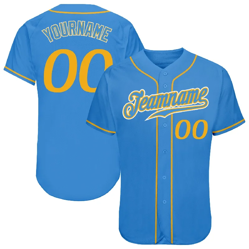 Custom Baseball Jersey with Logo Design-Custom Powder Blue Gold-White Authentic Baseball Jersey