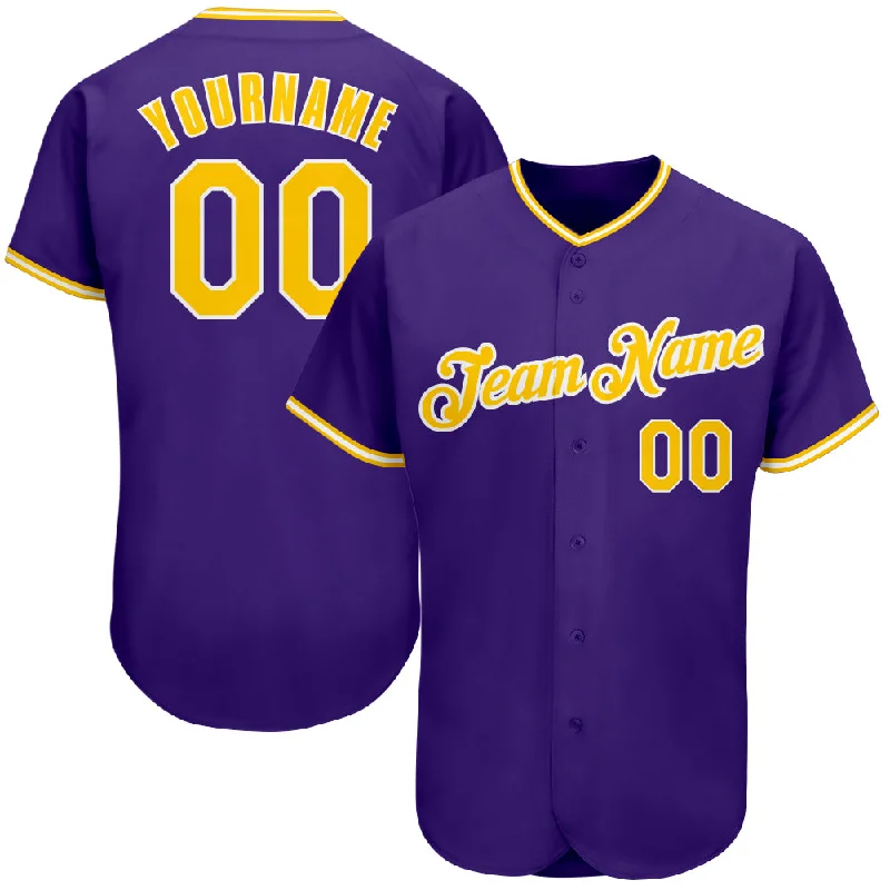 Baseball Jersey for Professional Teams-Custom Purple Gold-White Authentic Baseball Jersey