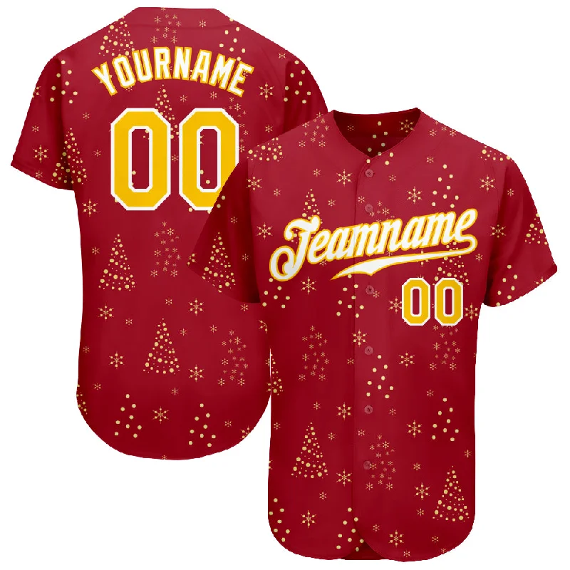 Baseball Jersey for Baseball Families-Custom Red Gold-White Christmas 3D Authentic Baseball Jersey