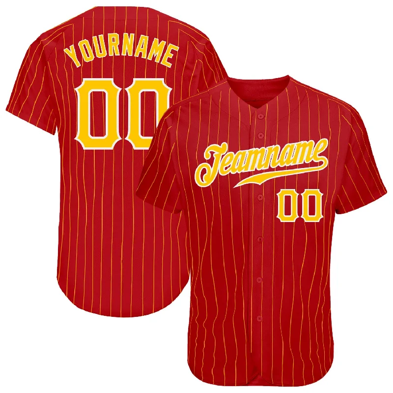 Baseball Jersey for Professional Baseball-Custom Red Gold Pinstripe Gold-White Authentic Baseball Jersey