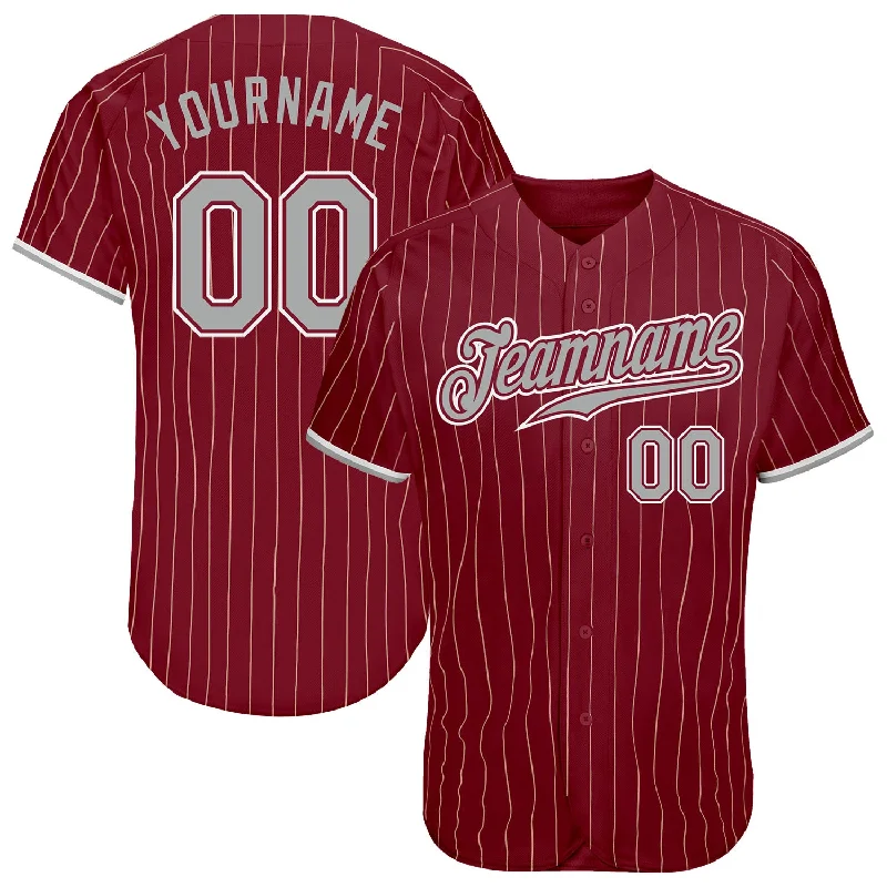 Adult Custom Baseball Jersey-Custom Crimson Cream Pinstripe Gray-White Authentic Baseball Jersey