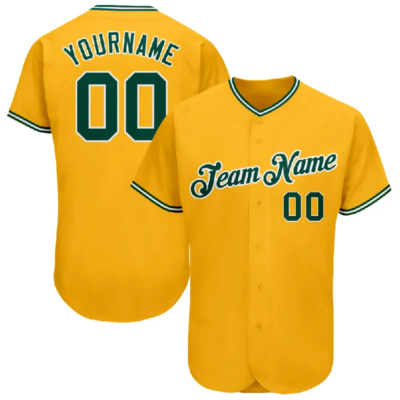 Baseball Jersey with Patch-Custom Gold Green-White Authentic Baseball Jersey