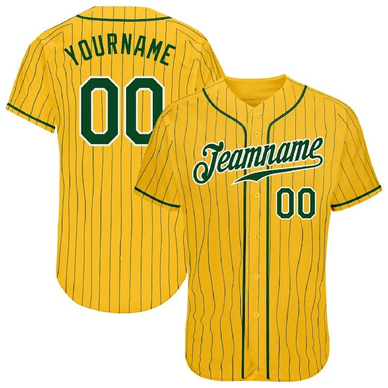 Baseball Jersey with Artistic Print-Custom Yellow Green Pinstripe Green-White Authentic Baseball Jersey