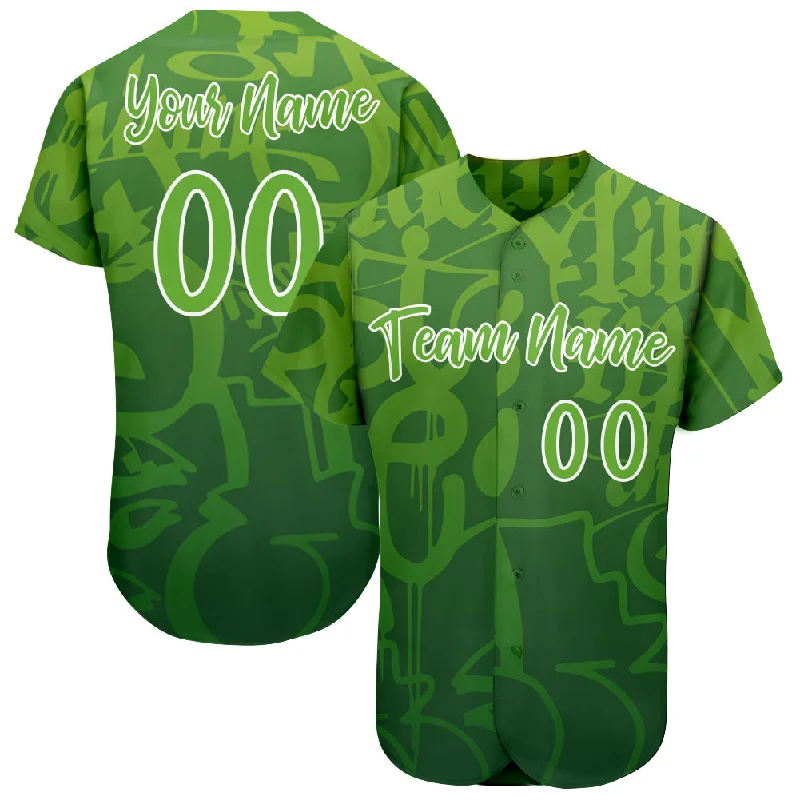 Baseball Jersey for Kids with Name-Custom Graffiti Pattern Green-White 3D Green Authentic Baseball Jersey