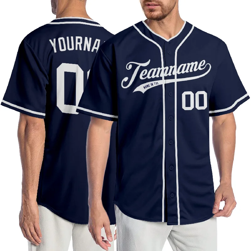 Baseball Jersey for School Clubs-Custom Navy White Authentic Baseball Jersey