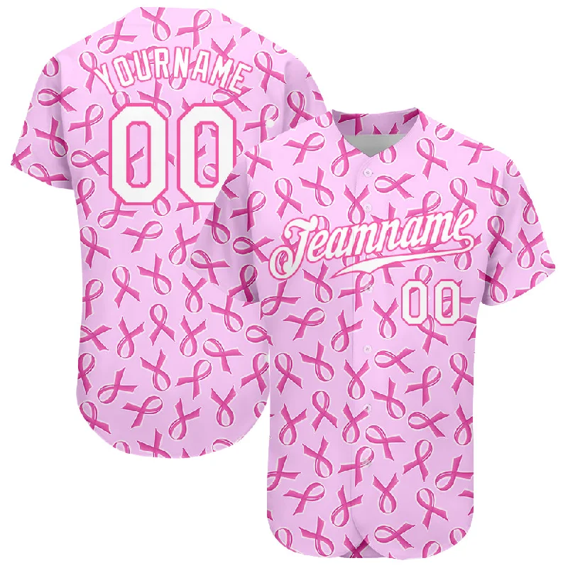 Baseball Jersey with Custom Fit-Custom Pink White 3D Pattern Design Breast Cancer Authentic Baseball Jersey