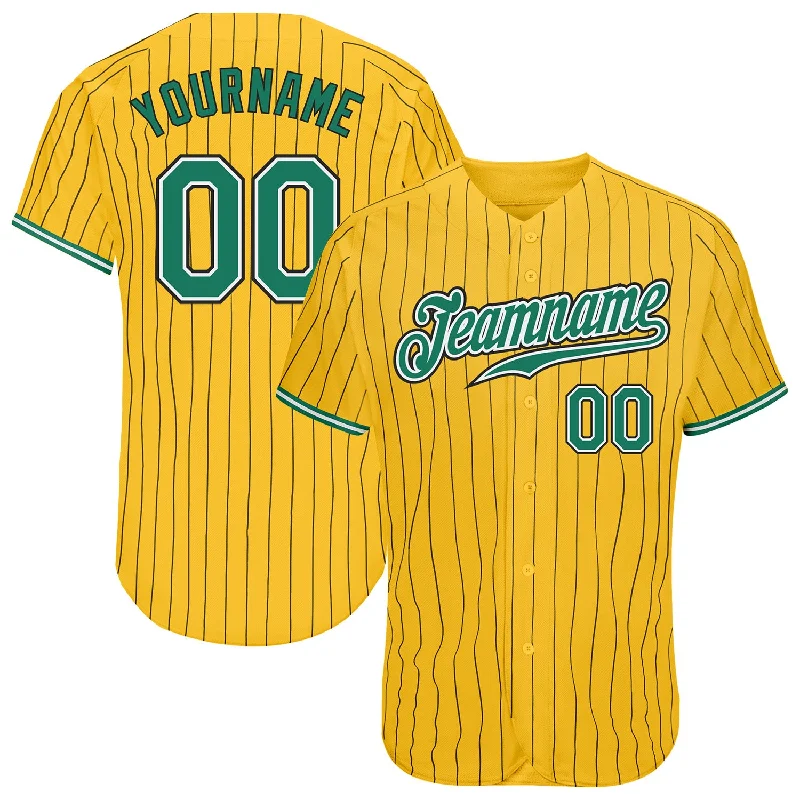 Baseball Jersey with Mesh Design-Custom Yellow Black Pinstripe Kelly Green-White Authentic Baseball Jersey