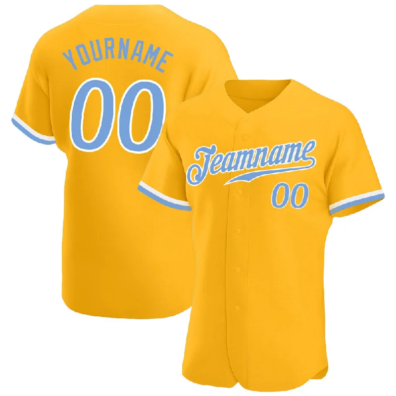 Baseball Jersey with Vintage Style-Custom Gold Light Blue-White Authentic Baseball Jersey