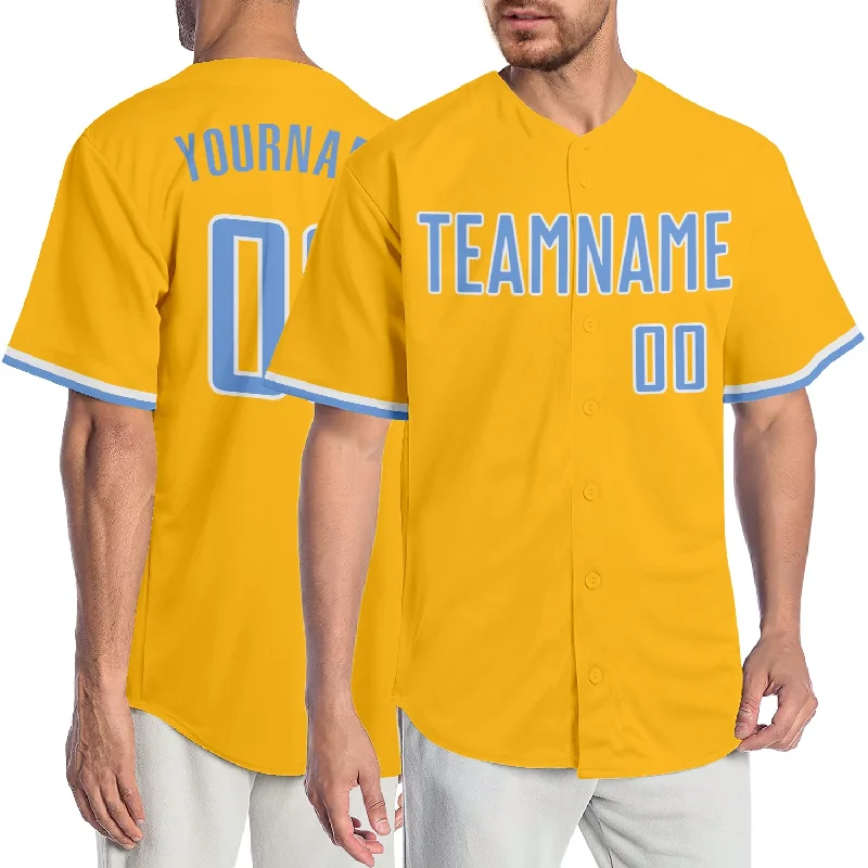 Softball Baseball Jersey-Custom Gold Light Blue-White Authentic Baseball Jersey