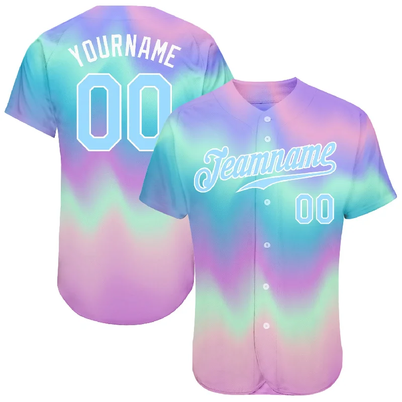 Baseball Jersey with Modern Design-Custom Tie Dye Light Blue-White 3D Authentic Baseball Jersey