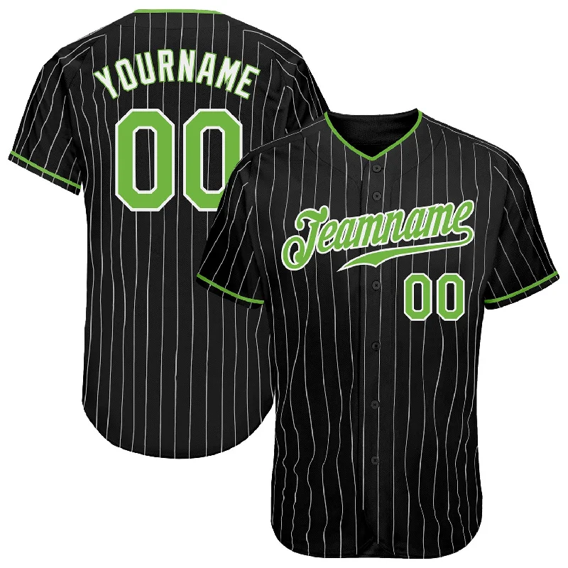 Baseball Jersey for Big Teams-Custom Black White Pinstripe Neon Green-White Authentic Baseball Jersey