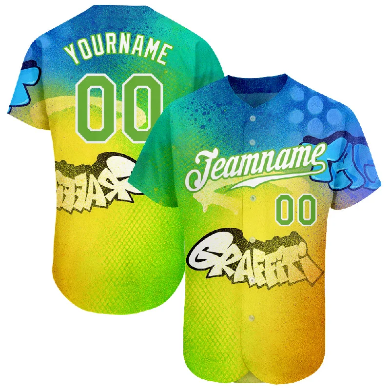 Retro Baseball Jersey-Custom Graffiti Pattern Neon Green-White 3D Authentic Baseball Jersey