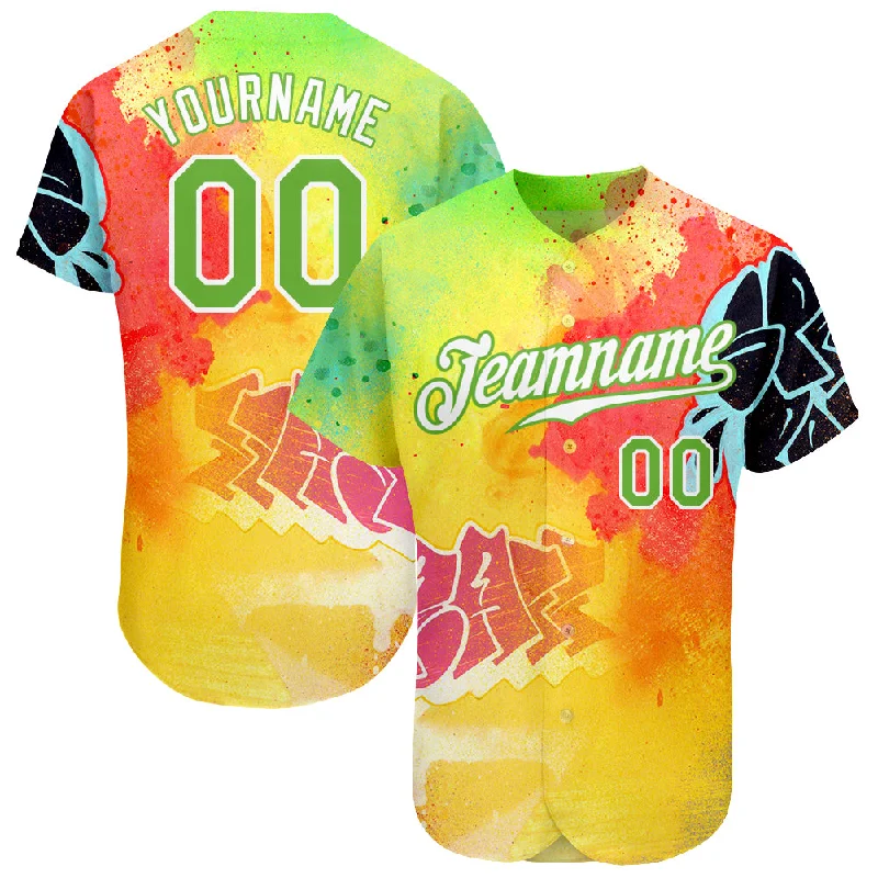 High Quality Baseball Jersey-Custom Graffiti Pattern Neon Green-White 3D Authentic Baseball Jersey