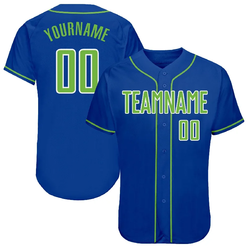 Baseball Jersey with Logo-Custom Royal Neon Green-White Authentic Baseball Jersey