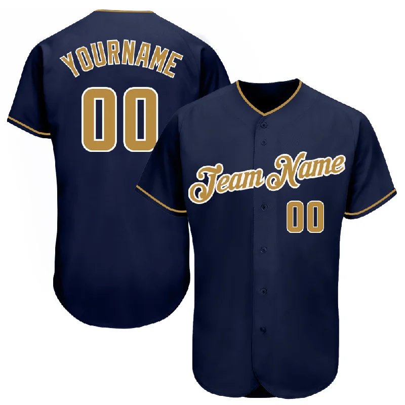 Baseball Jersey with Vintage Style-Custom Navy Old Gold-White Authentic Baseball Jersey