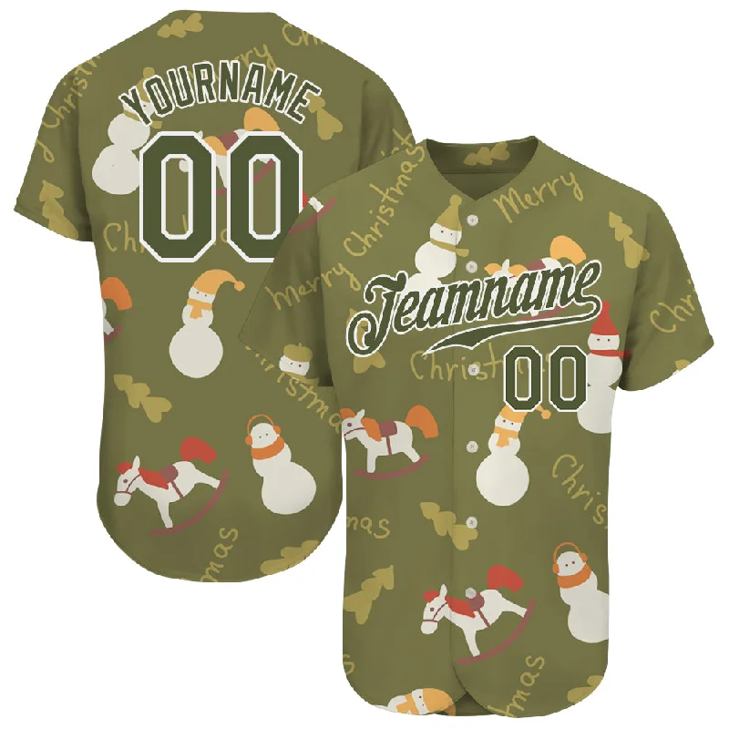 Baseball Jersey with Cool Print Design-Custom Olive Olive-White Christmas 3D Authentic Salute To Service Baseball Jersey