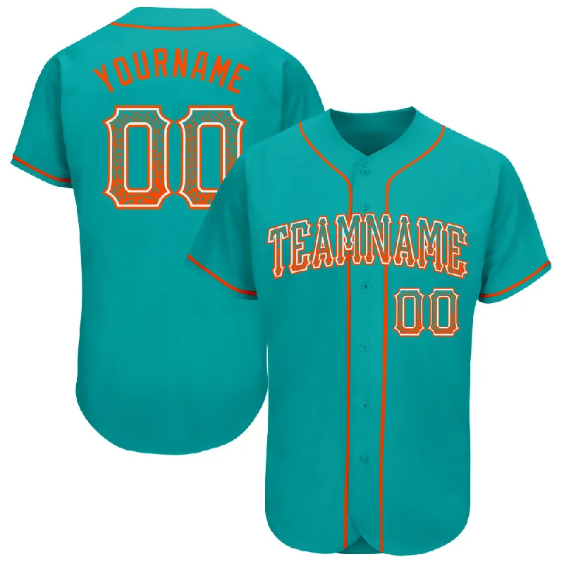 Custom Baseball Jersey for Event-Custom Aqua Orange-White Authentic Drift Fashion Baseball Jersey