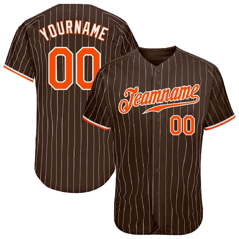 Embroidered Baseball Jersey-Custom Brown White Pinstripe Orange-White Authentic Baseball Jersey