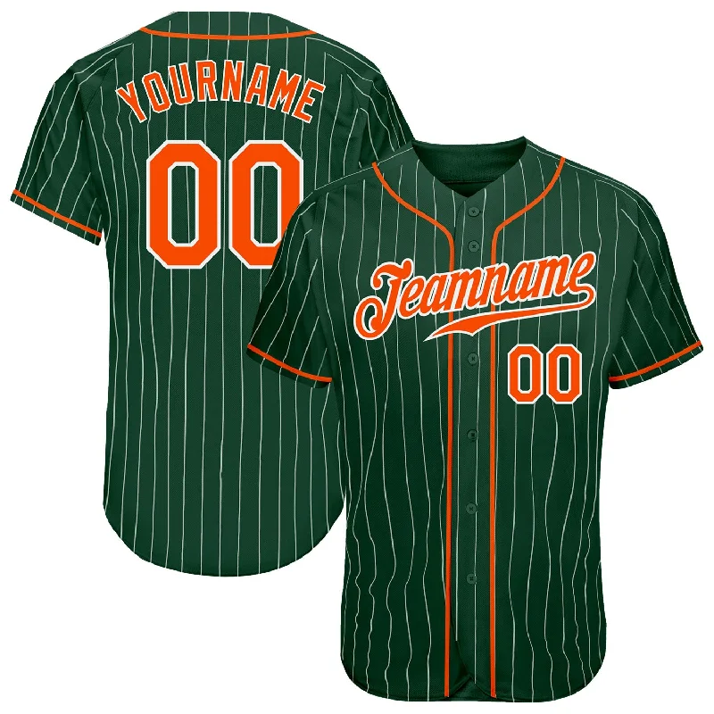 Baseball Jersey for League Players-Custom Green White Pinstripe Orange-White Authentic Baseball Jersey