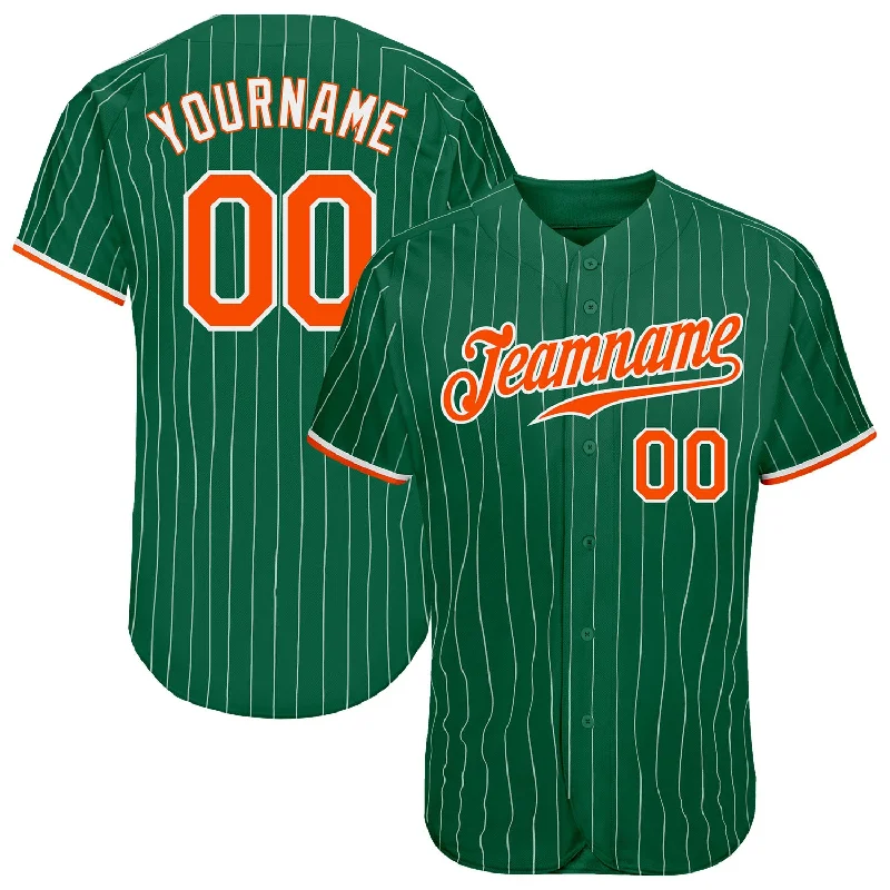 Custom Baseball Jersey for Special Occasions-Custom Kelly Green White Pinstripe Orange-White Authentic Baseball Jersey