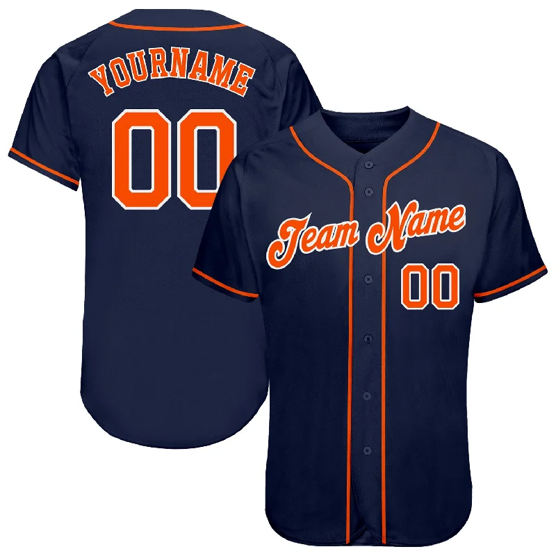 Baseball Jersey with Logo Print-Custom Navy Orange-White Authentic Baseball Jersey