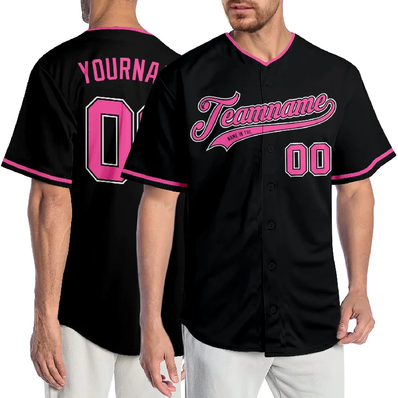 Baseball Jersey for Men with Name-Custom Black Pink-White Authentic Baseball Jersey