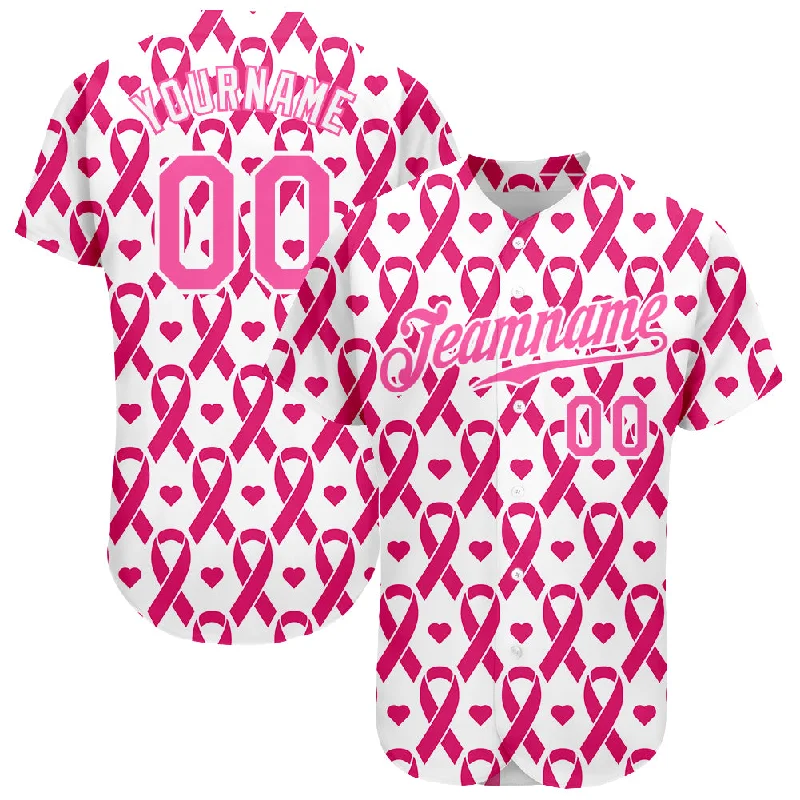 Baseball Jersey for School Events-Custom Pink Pink-White 3D Pattern Design Breast Cancer Authentic Baseball Jersey