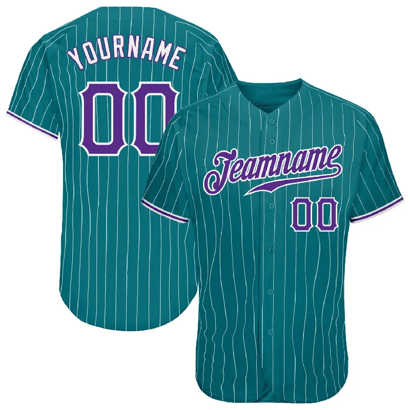 Baseball Jersey with New Style-Custom Teal White Pinstripe Purple-White Authentic Baseball Jersey