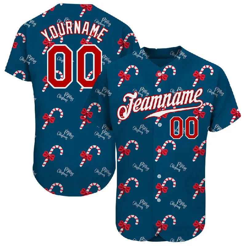 Baseball Jersey for Fundraising Events-Custom Teal Red-White Christmas 3D Authentic Baseball Jersey