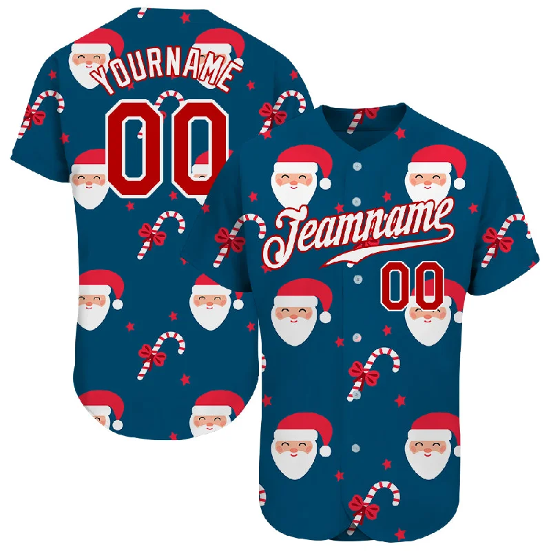 Baseball Jersey for Men-Custom Royal Red-White Christmas 3D Authentic Baseball Jersey