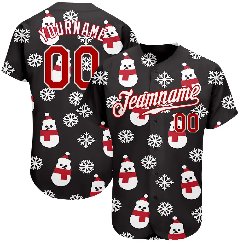 Baseball Jersey with Dynamic Fit-Custom Black Red-White Christmas 3D Authentic Baseball Jersey