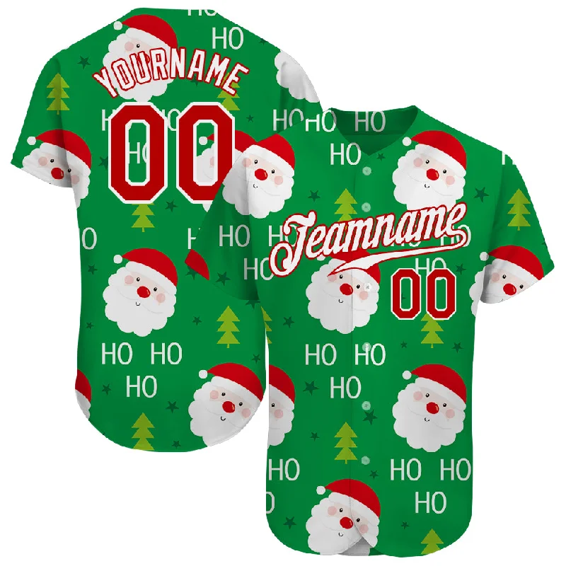 Baseball Jersey with Alumni Design-Custom Green Red-White Christmas 3D Authentic Baseball Jersey