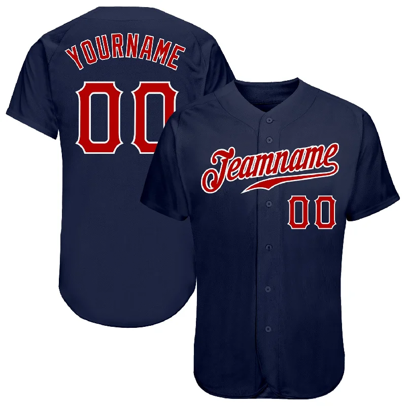 Custom Baseball Jersey with Patches-Custom Navy Red-White Authentic Baseball Jersey