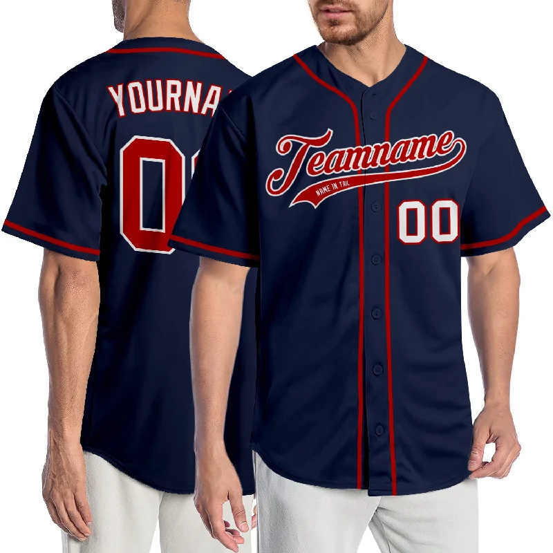 Custom Baseball Jersey for Sports Fans-Custom Navy Red-White Authentic Baseball Jersey