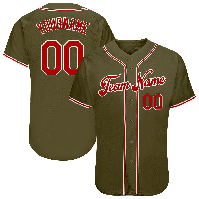 Baseball Jersey for Big Teams-Custom Olive Red-White Authentic Salute To Service Baseball Jersey