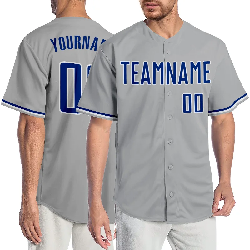 Baseball Jersey with New Style-Custom Gray Royal-White Authentic Baseball Jersey