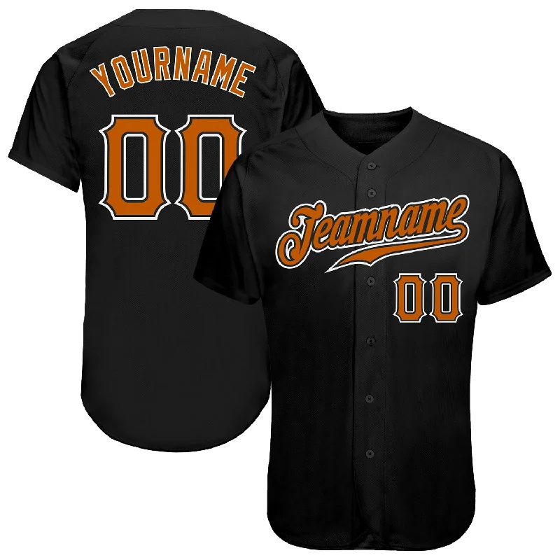 Baseball Jersey with Cool Print Design-Custom Black Texas Orange-White Authentic Baseball Jersey