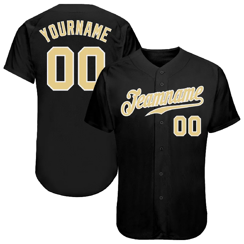 Embroidered Baseball Jersey-Custom Black Vegas Gold-White Authentic Baseball Jersey