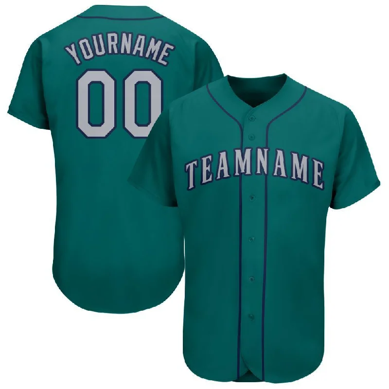 Baseball Jersey for Winter Games-Custom Teal Gray-Navy Baseball Jersey