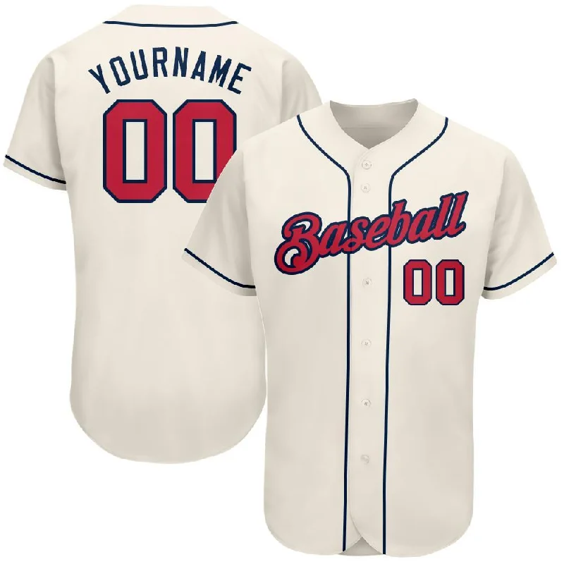 Baseball Jersey for League Players-Custom Cream Red-Navy Authentic Baseball Jersey