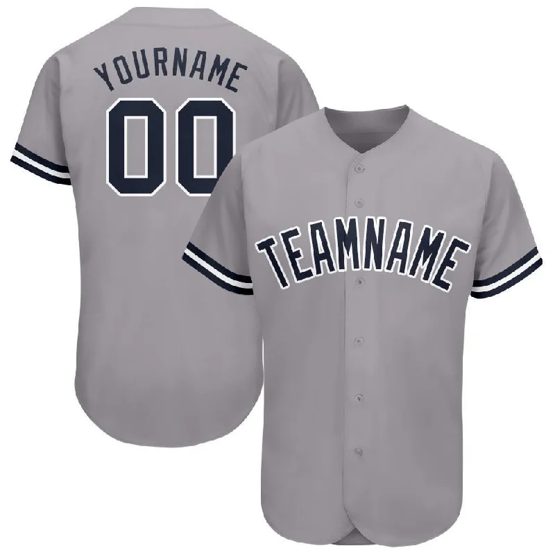 Baseball Jersey with Player Customization-Custom Gray Navy-White Baseball Jersey