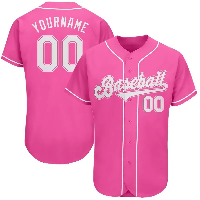 Custom Baseball Jersey with Team Name-Custom Pink White Authentic Baseball Jersey