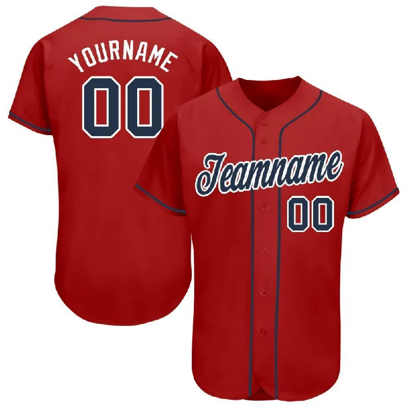 Baseball Jersey with Sleeve Stripes-Custom Red Navy-White Baseball Jersey