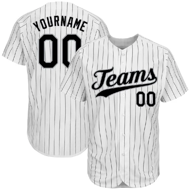 Baseball Jersey with Performance Fit-Custom White Black Pinstripe Black-Gray Authentic Baseball Jersey