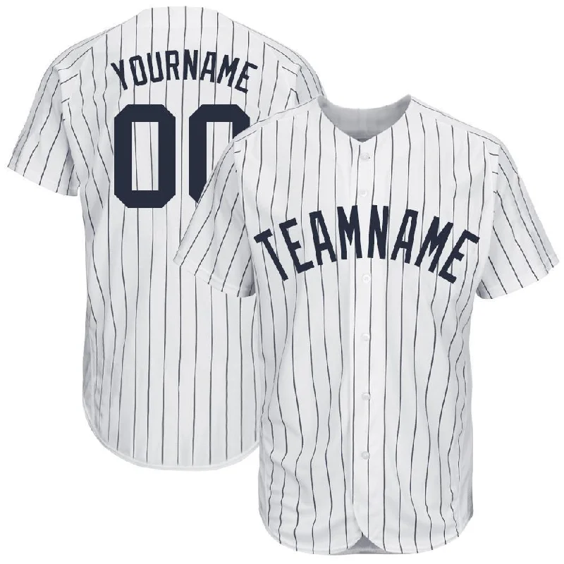 Baseball Jersey with Cool Mesh-Custom White Navy Pinstripe Navy Baseball Jersey