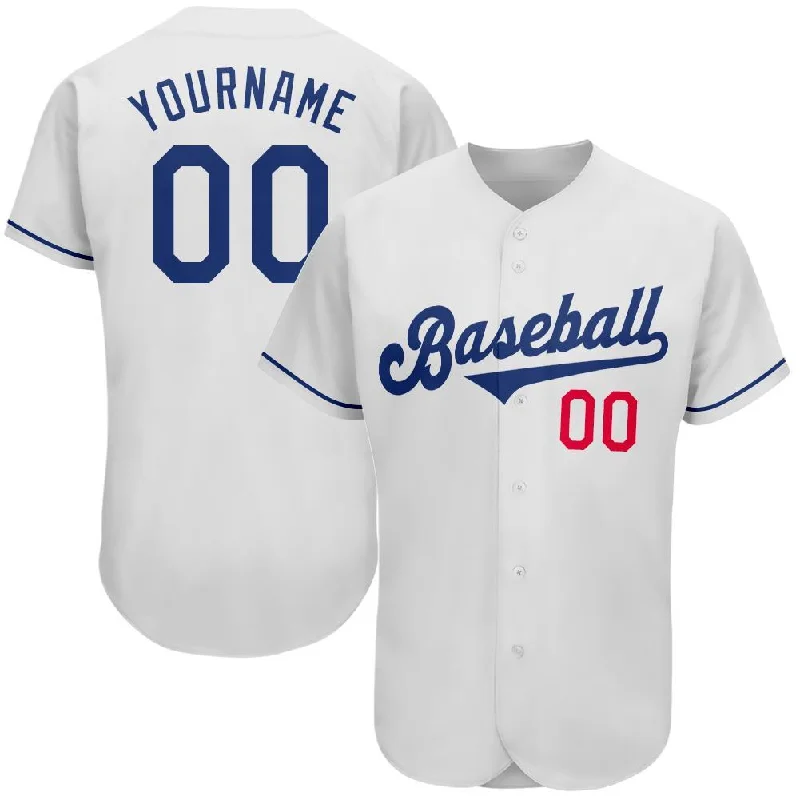 Baseball Jersey with Modern Fit-Custom White Royal-Red Authentic Baseball Jersey