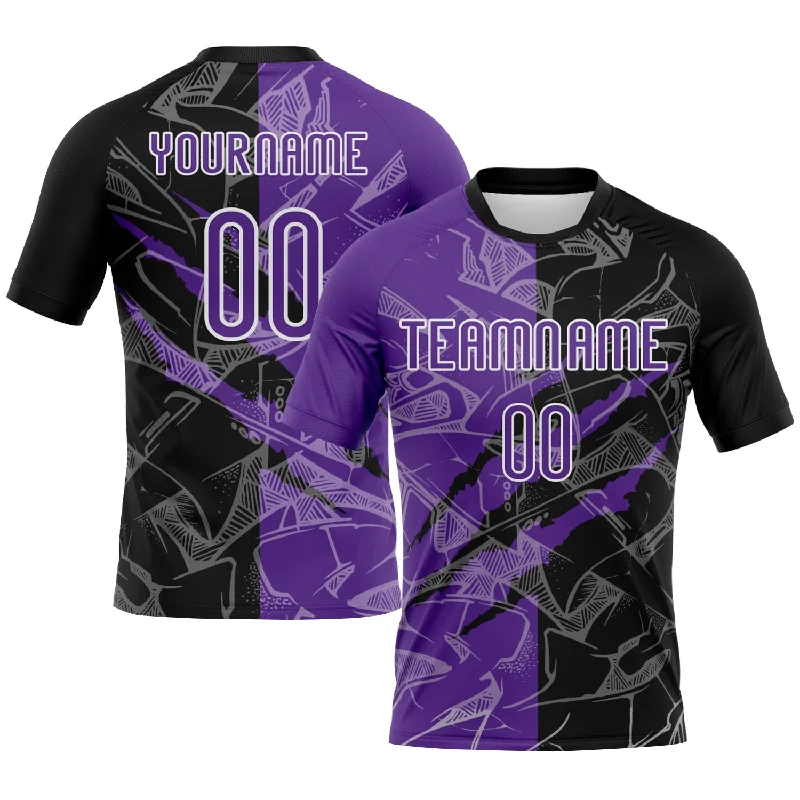 Volleyball Jersey with Bold Design-Custom Graffiti Pattern Purple-Black Scratch Sublimation Volleyball Uniform Jersey