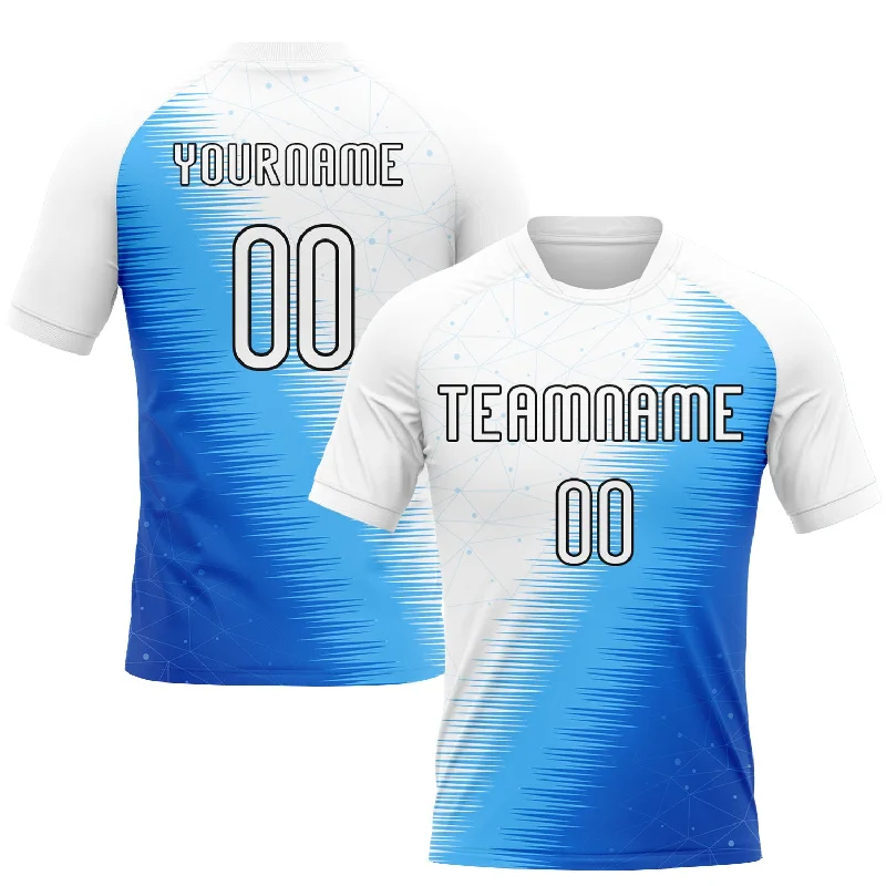 Volleyball Jersey for Youth Teams-Custom Thunder Blue White-Black Geometric Shape And Lines Sublimation Volleyball Uniform Jersey